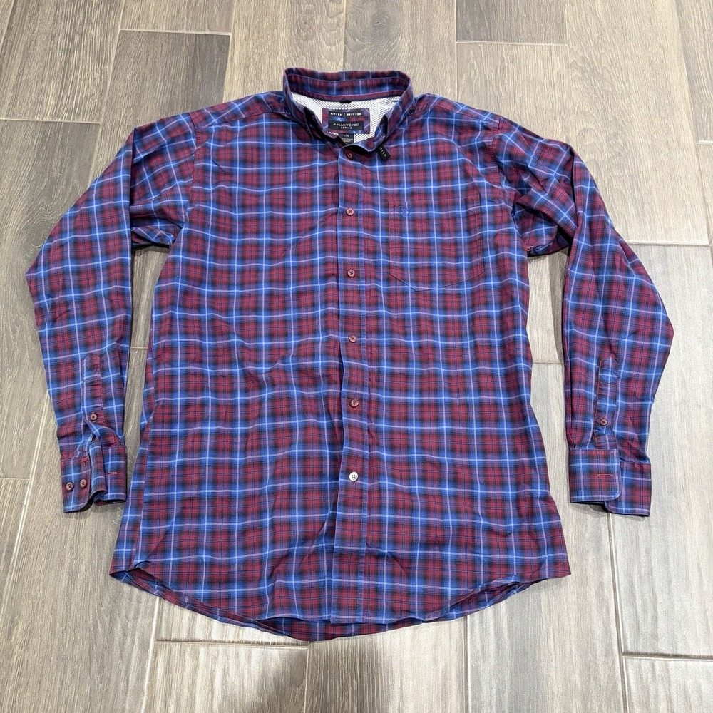 Ariat Pro Series Fitted Stretch Men's Large Plaid Button Front Shirt Long Sleeve